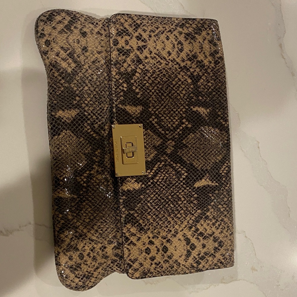 Michael Kors Black and Tan Snake Print Clutch